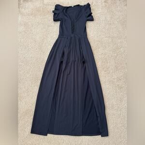 Black Dance Romper Maxi Dress | Performance Jumpsuit with Flowing Overlay S/M